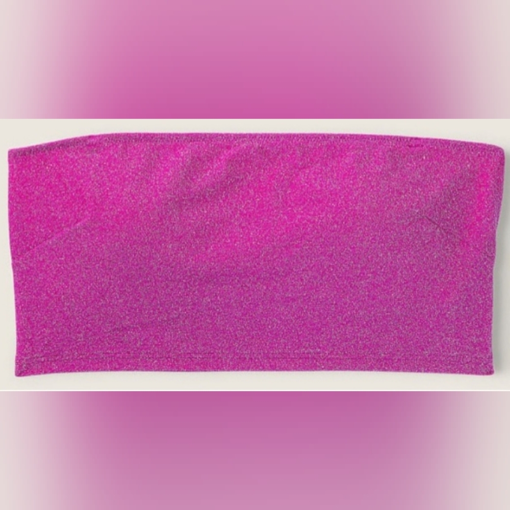 S/S PINK Swim Shimmer Bandeau Brazilian Bikini Set - Picture 2 of 4
